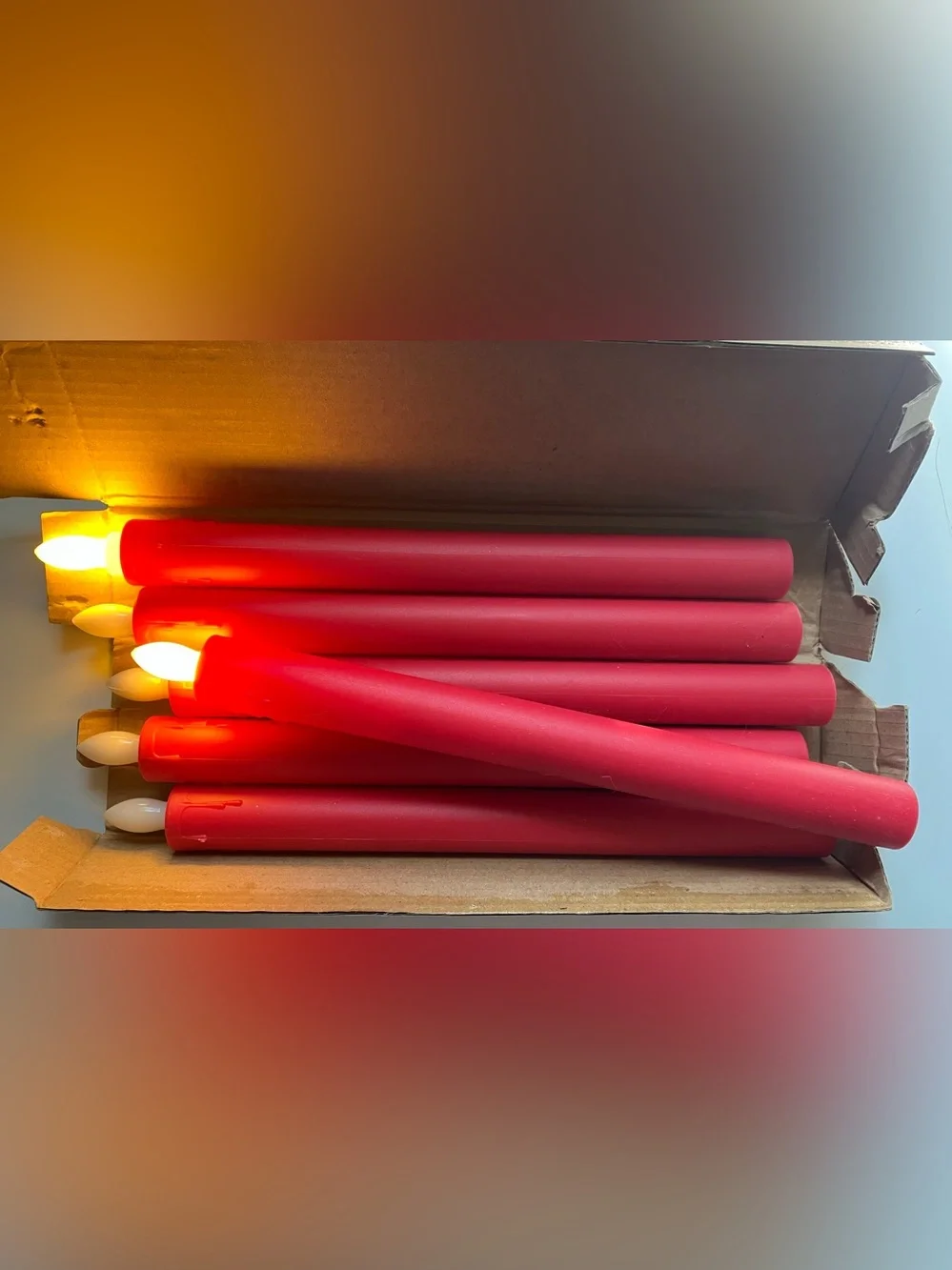 NIB 9” Red Drip Flameless LED Taper Party Battery Operated Candles Pack of 6